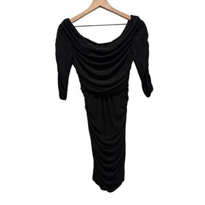 NWT Alice Temperley Women’s Black Midi Dress Ruched Bodycon size 2